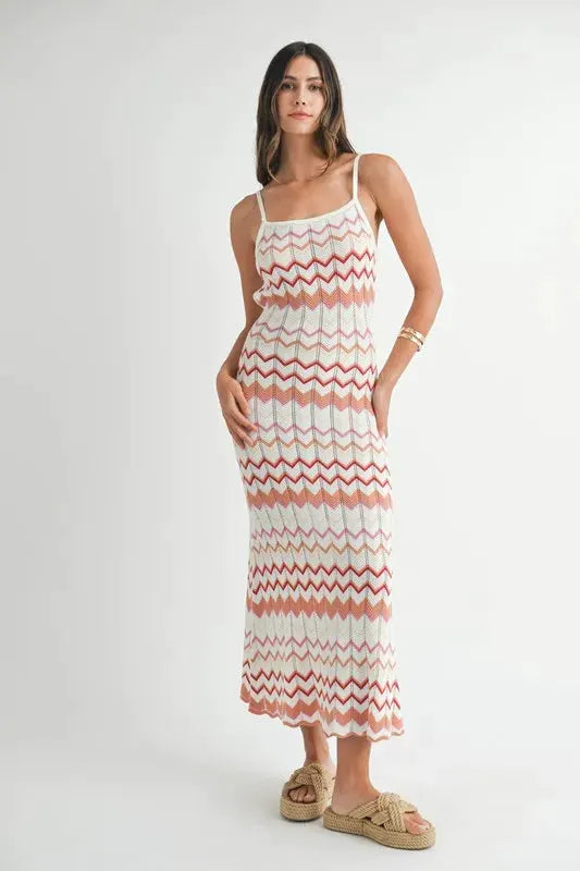 MABLE Lightweight Pointelle Chevron Knit Maxi Dress by MABLE