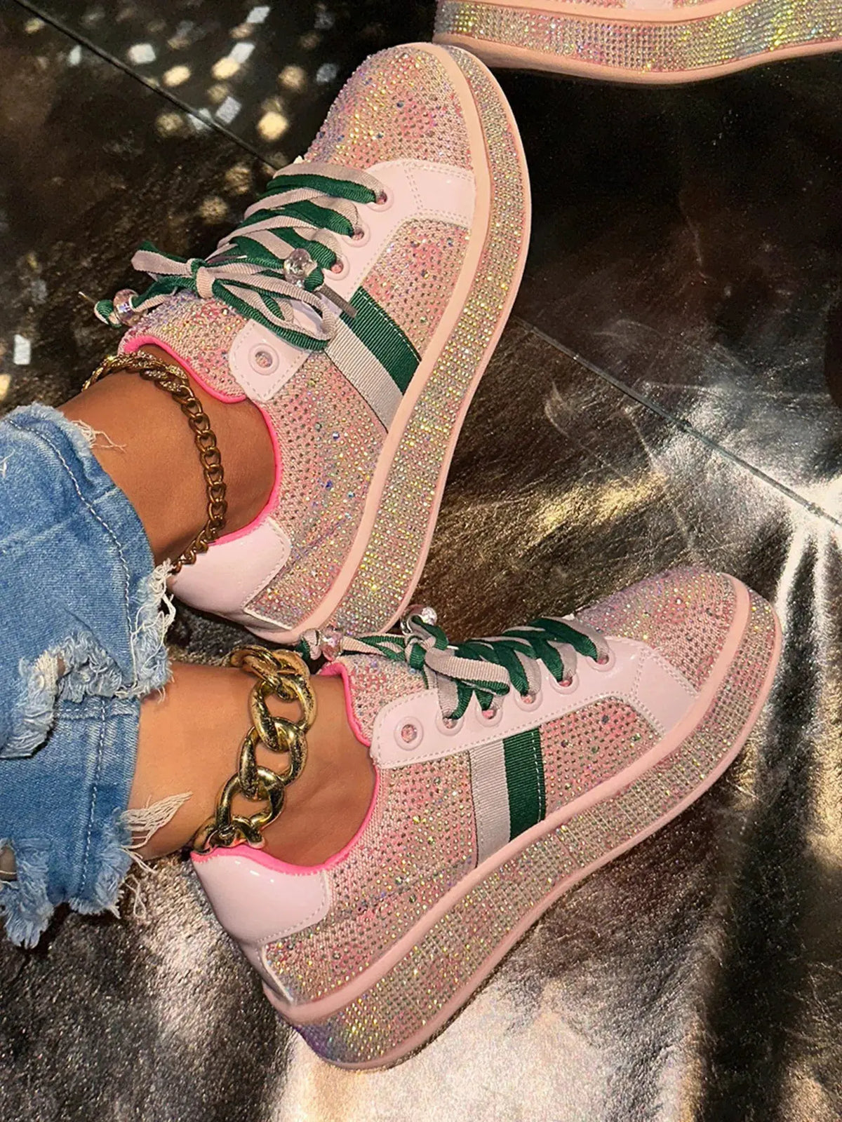 Rhinestone Round Toe Sneakers by Partner Label