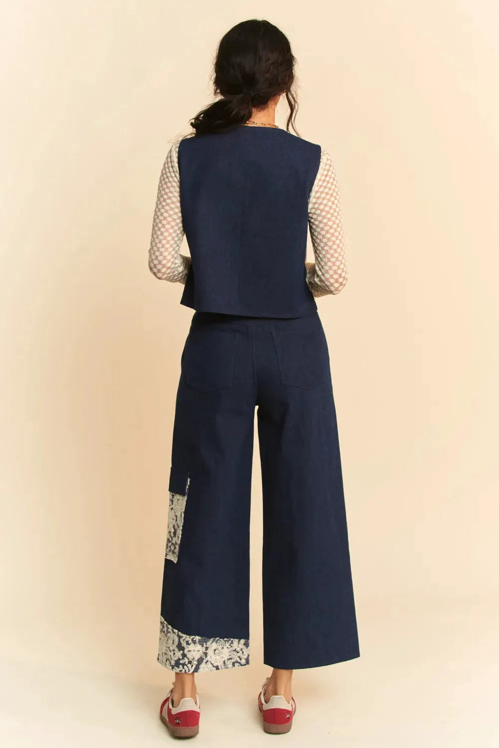 Davi & Dani Lace Applique Wide Leg Jeans by Davi & Dani