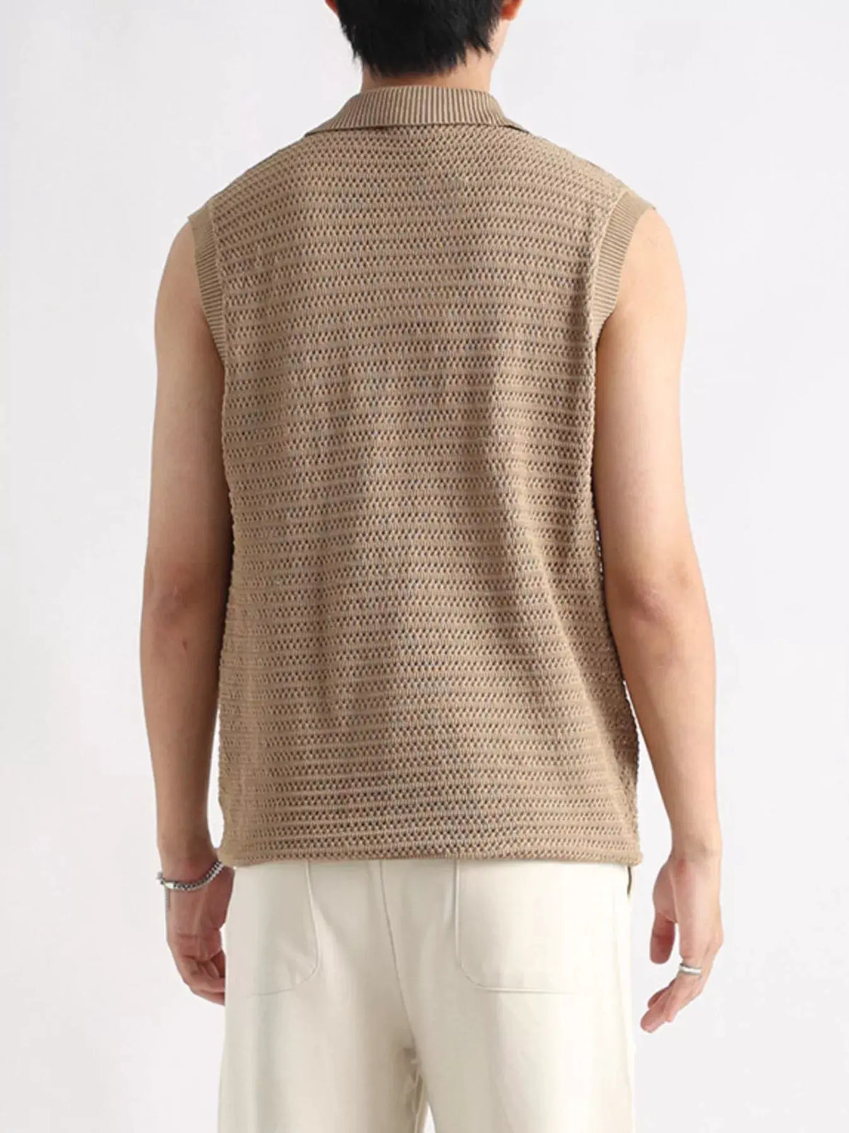 Men's Plus Size Breathable Knit Polo Collar Tank by Trendsi