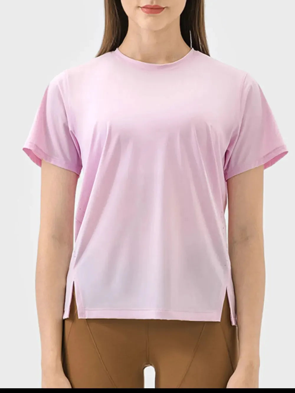 Millennia Slit Round Neck Short Sleeve Active T-Shirt by Millennia
