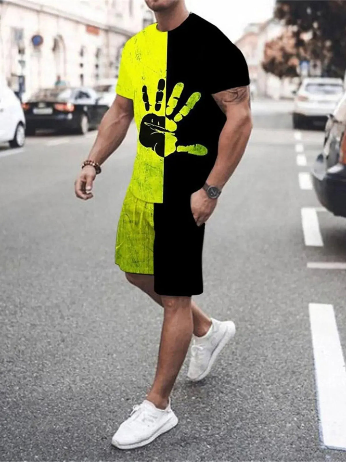 Men's Full Size Gradient Color Casual Tee and Shorts Plus Size Set by Trendsi