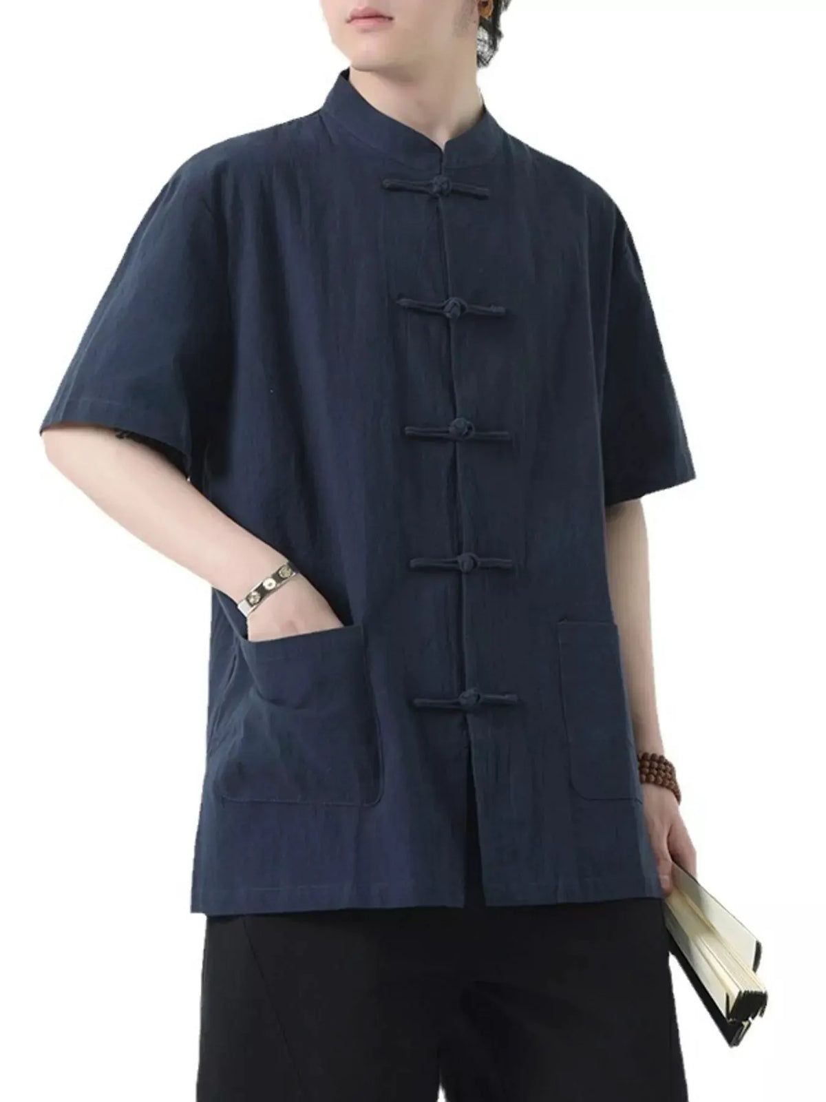 Men's Plus Size Chinese Style Short-Sleeve Shirt by Trendsi