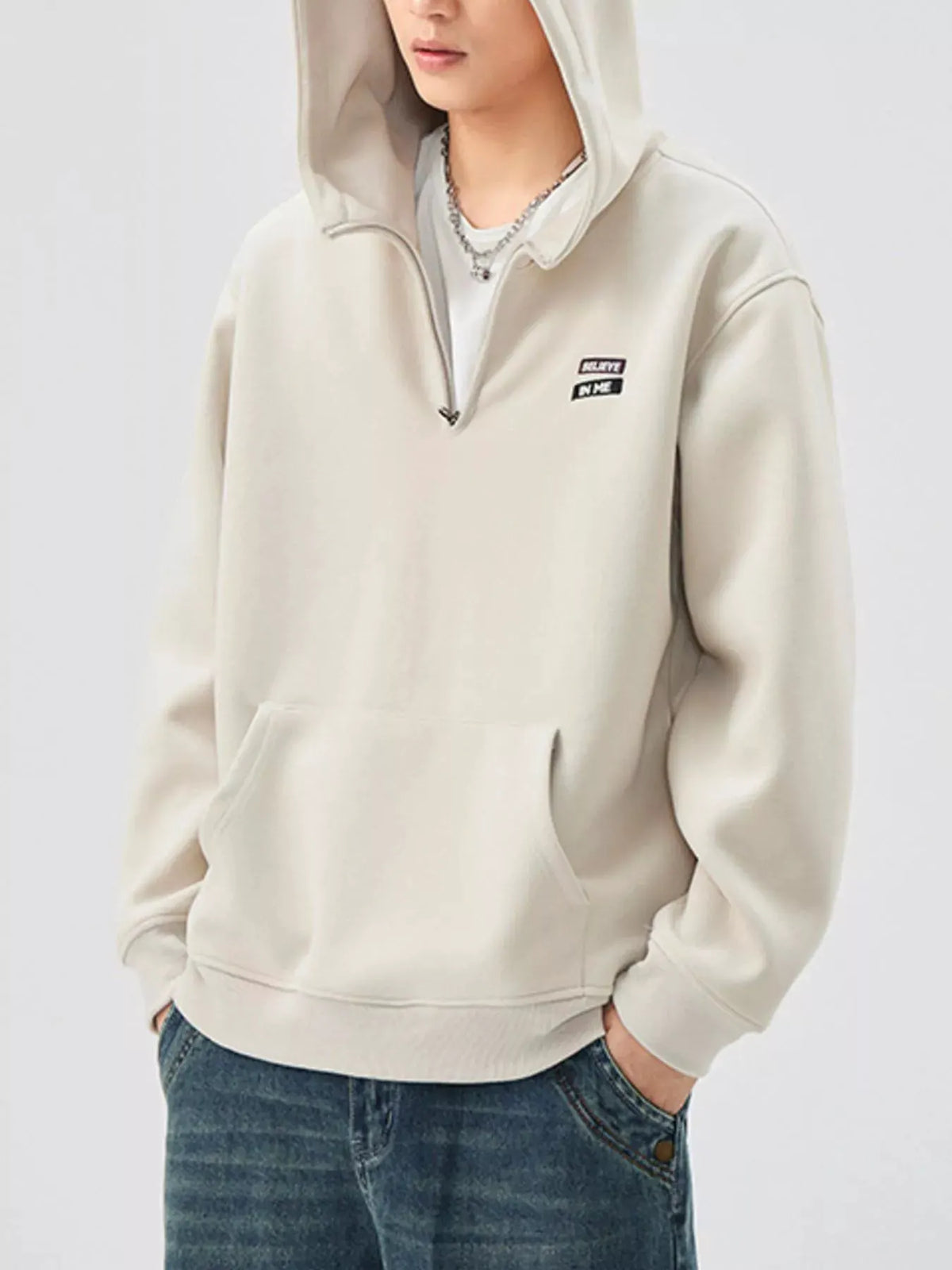 Men's Plus Size Quarter-Zip Long Sleeve Hoodie by Partner Label