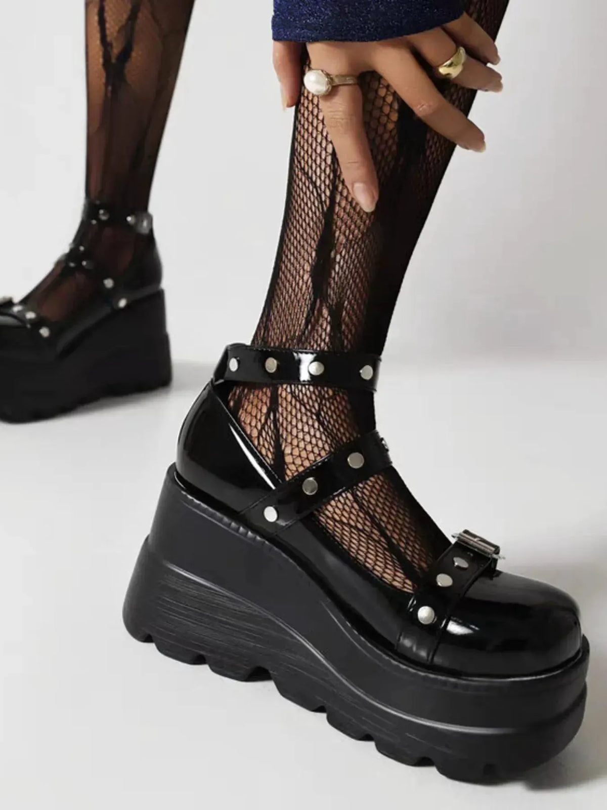 Platform Mary Jane Shoes with Triple Buckle Straps by Partner Label