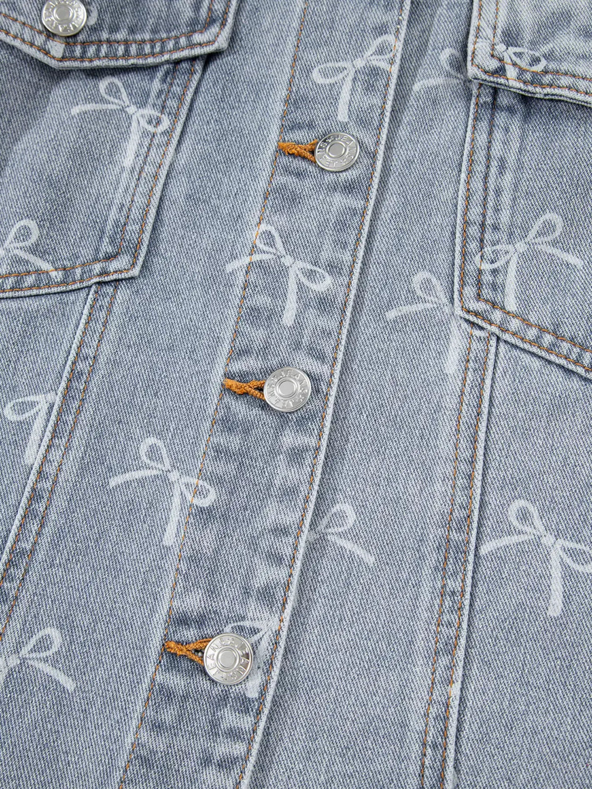 Bow Knot Print Light Wash Raw Hem Denim Jacket by Partner Label