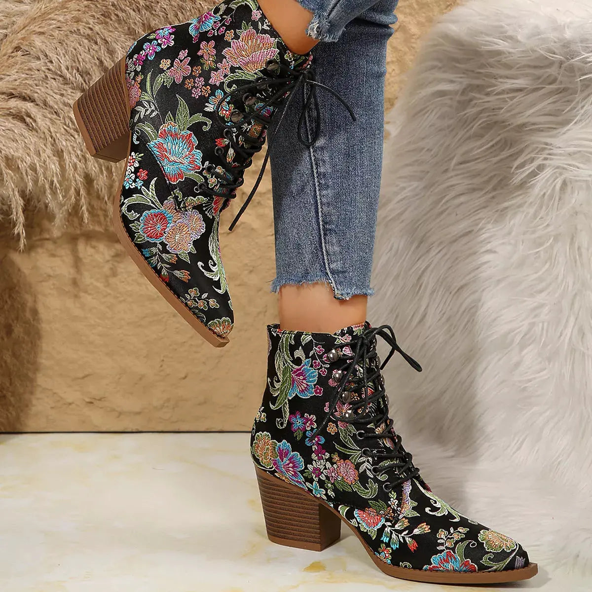 Point Toe Block Heels Boots by Partner Label