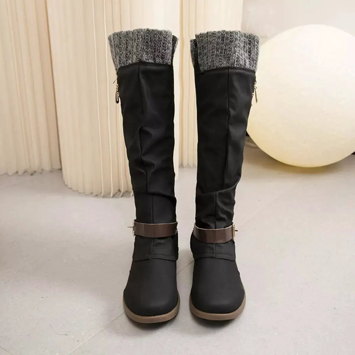 Knee High Slouch Boots with Knit Cuff by Partner Label
