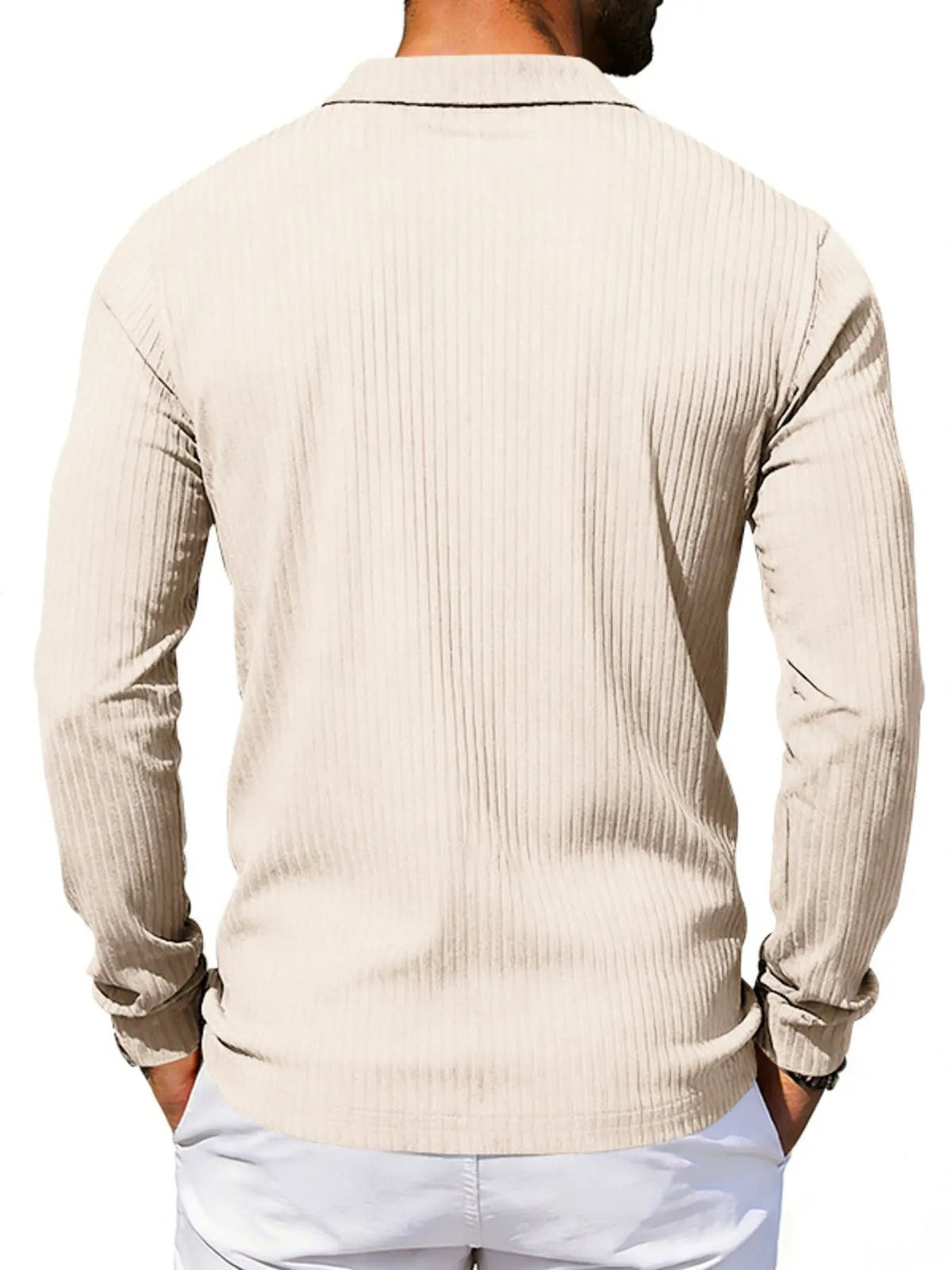 Men's Full Size Ribbed Long Sleeve Polo with Button Detail Plus Size by Trendsi