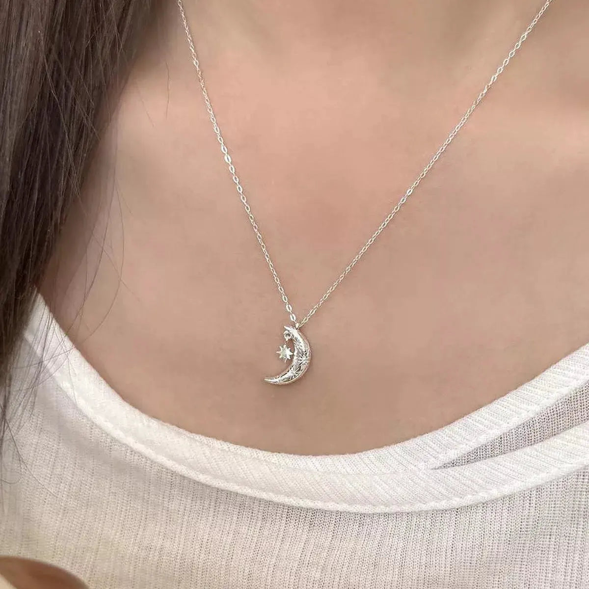 925 Sterling Silver Star Moon Necklace by Partner Labels