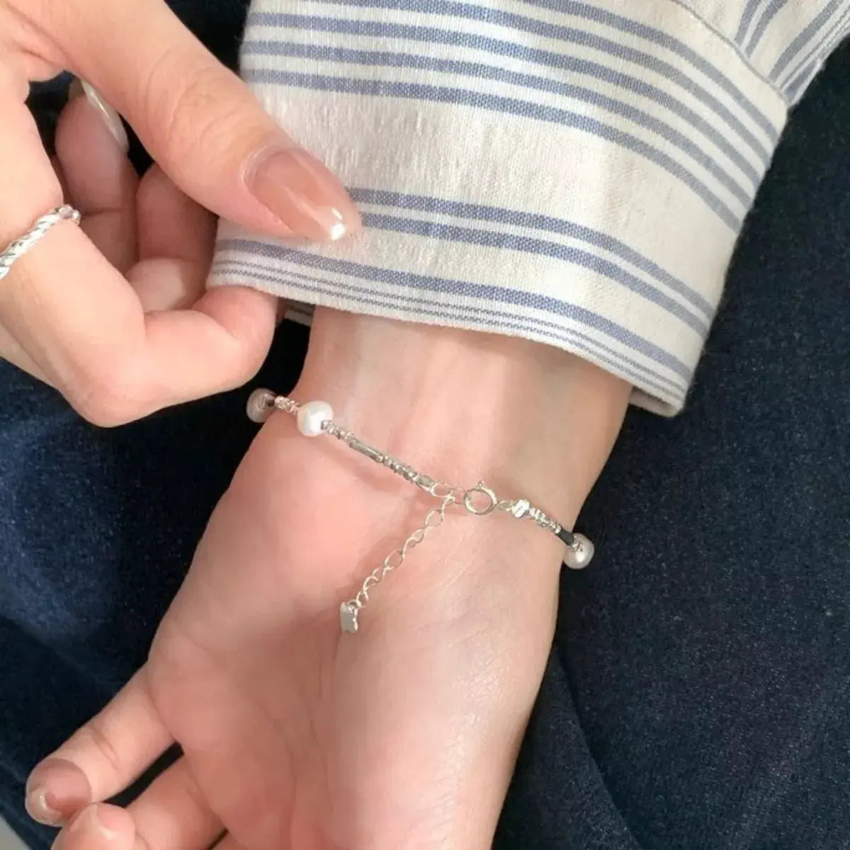 925 Sterling Silver Pearl Bracelet by Partner Label
