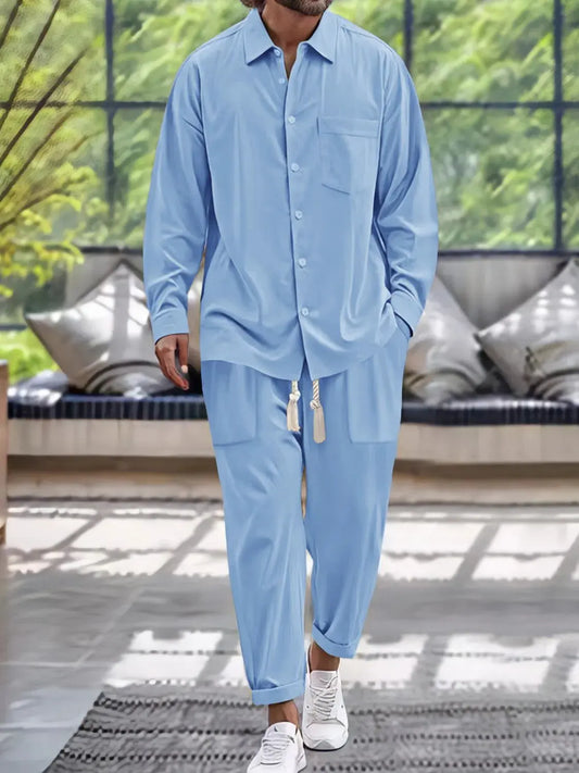 Men's Button Down Long Sleeve Shirt and Pants Set by Trendsi