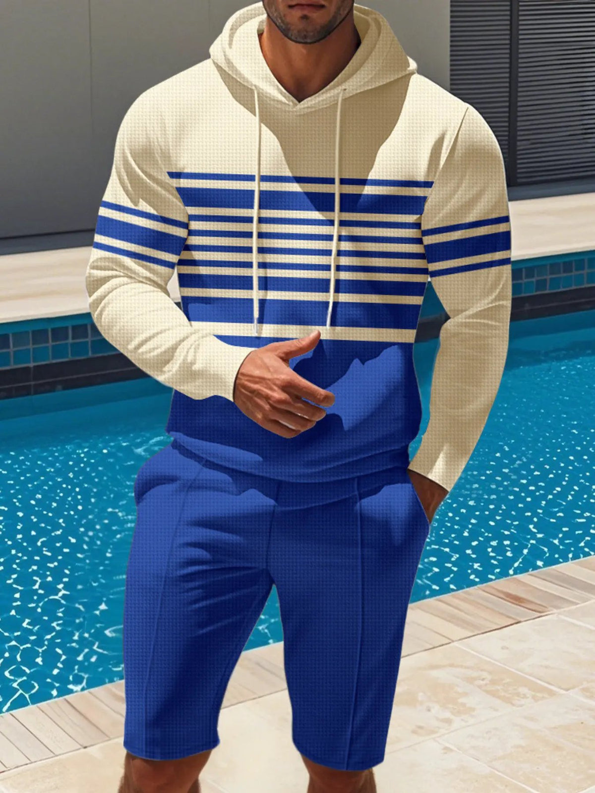 Men's Full Size Striped Hoodie & Shorts Casual Set Plus Size by Partner Label