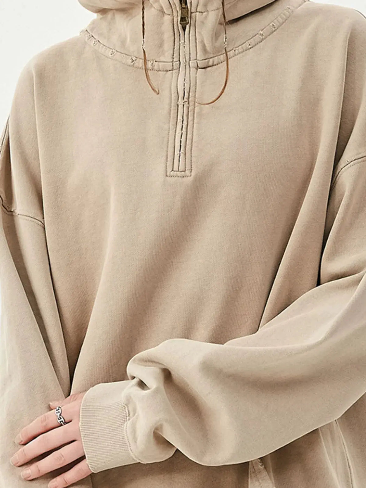 Men's Washed Quarter-Zip Hoodie with Kangaroo Pocket by Trendsi
