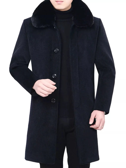 Men's Fur Collar Button Up Overcoat by Partner Label