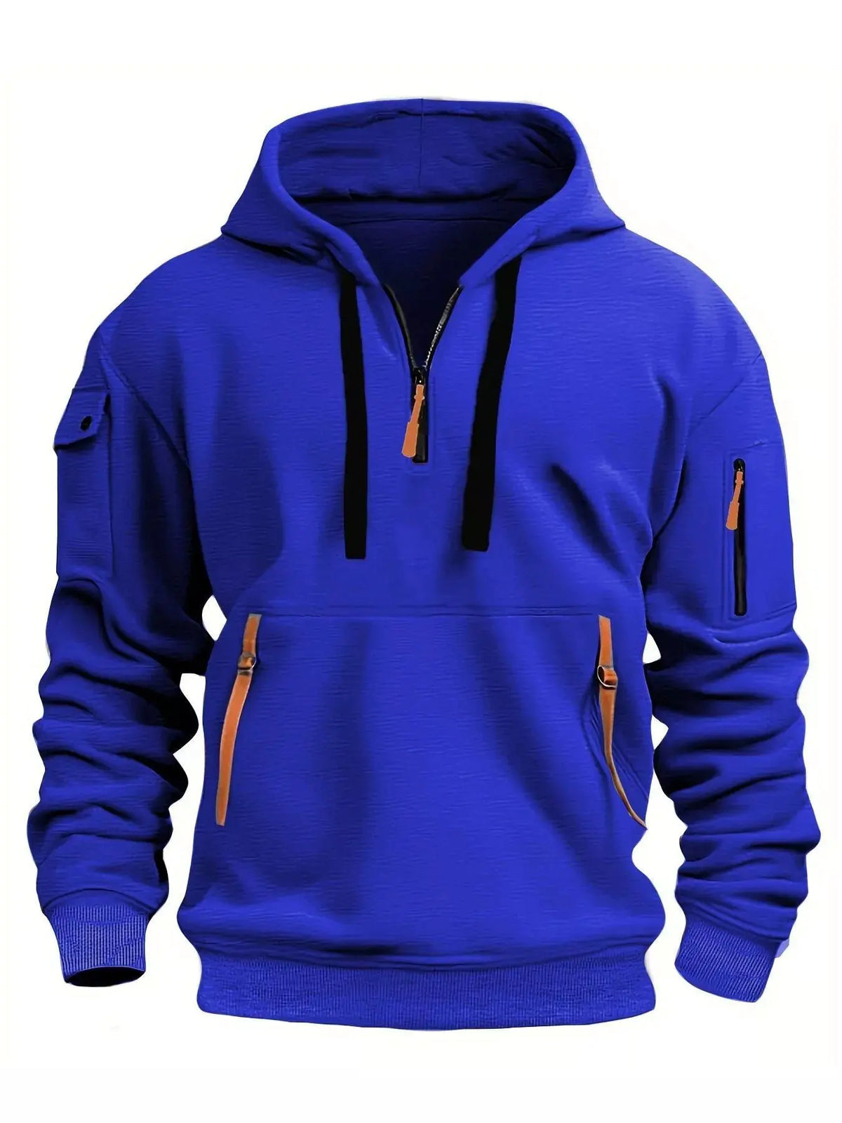Men's Full Size Drawstring Half-Zip Pocket Hoodie Plus Size by Trendsi