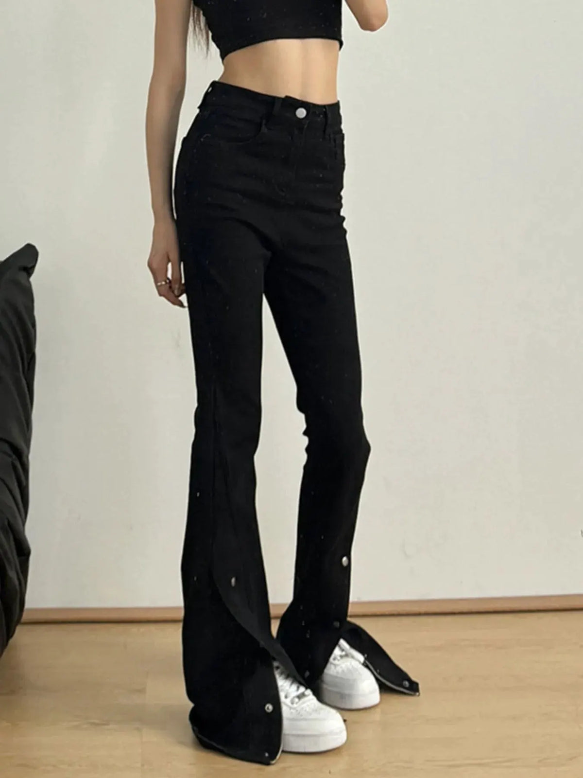 High-Waisted Slit Flare Jeans by Partner Label