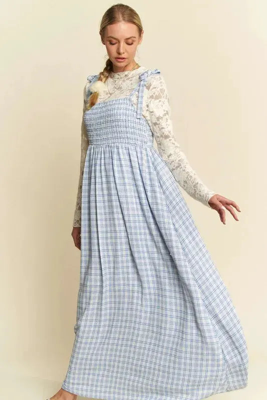 Davi & Dani Plaid Smocking Sleeveless Maxi Dress by Davi & Dani