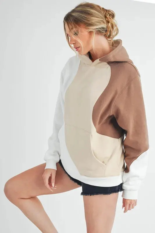 Aemi + Co Color Block Hoodie with Kangaroo Pocket by Partner Label