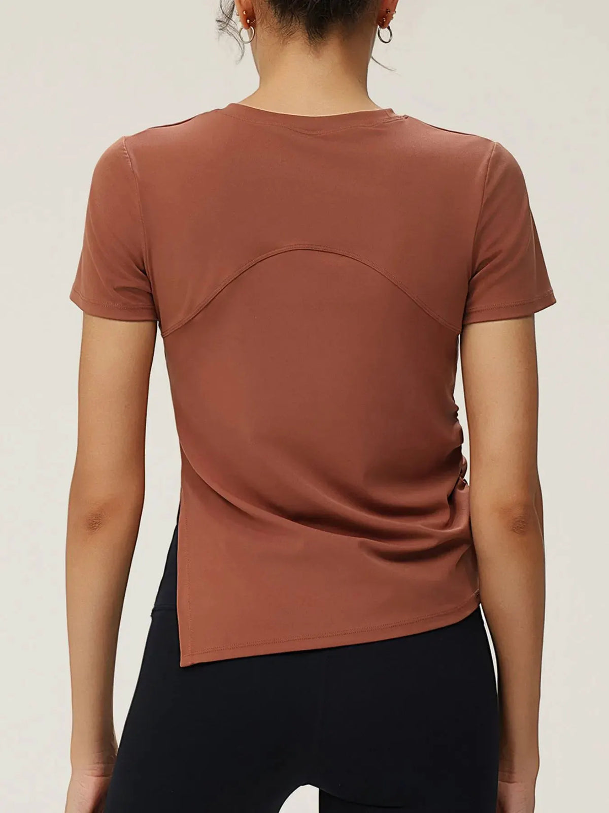 Full Size Slit Round Neck Short Sleeve Active T-Shirt Plus Size by Partner Label