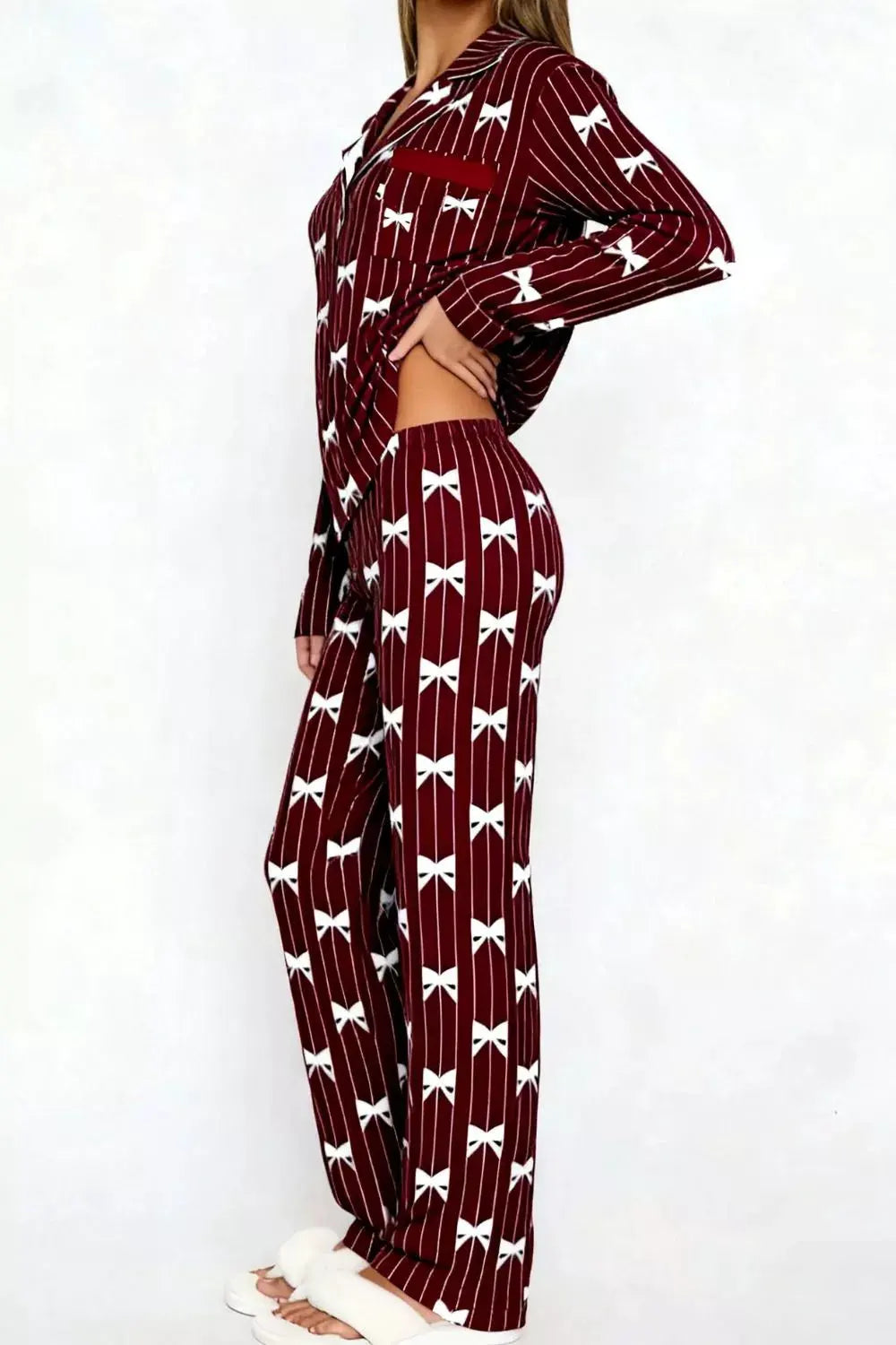 Bow Print Top and Wide Leg Pants Lounge Set by Partner Label