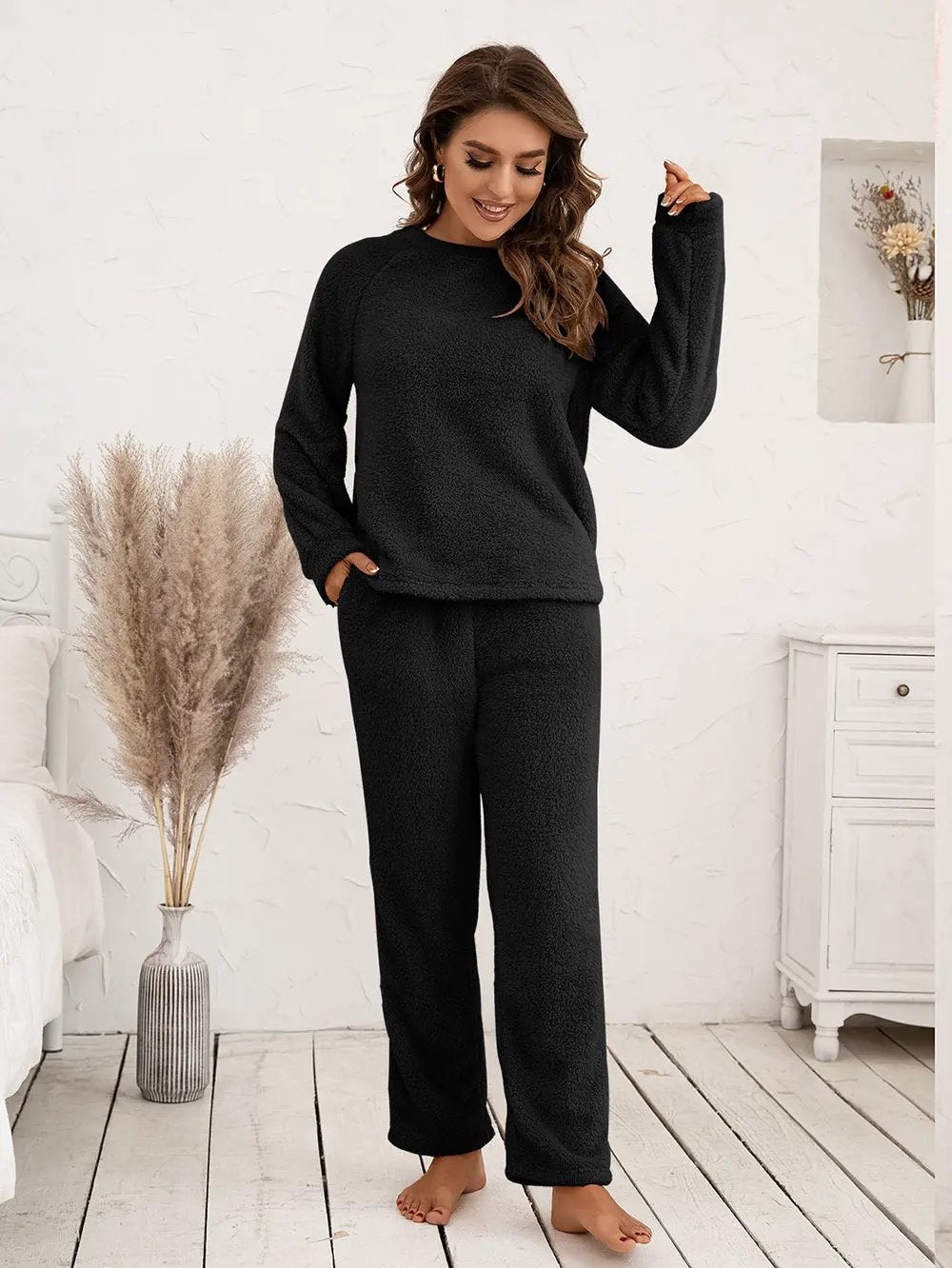 Ivy Lane Teddy Long Sleeve Top and Pants Lounge Set by Ivy Lane