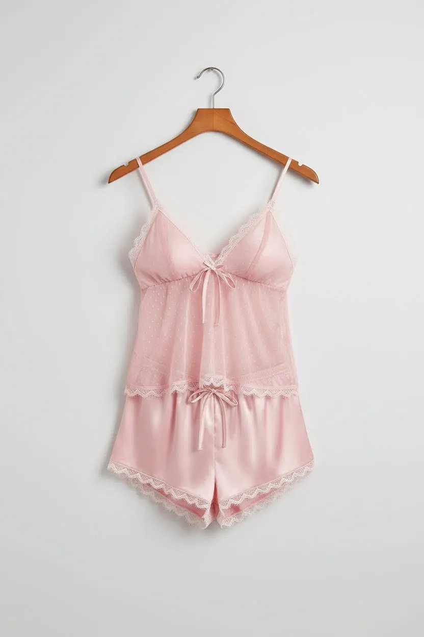 Tied Lace Trim Babydoll Lingerie Set by Partner Label