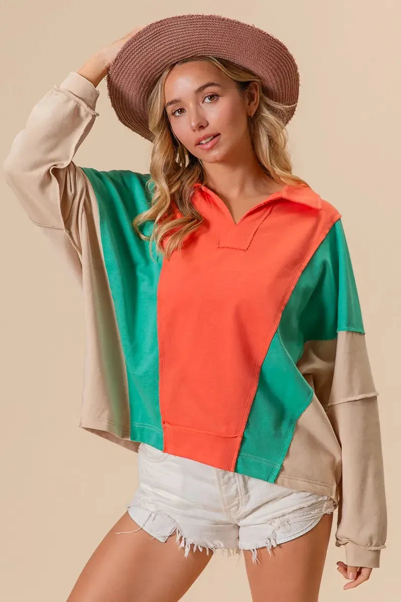 BiBi Colorblock Exposed Seam French Terry Sweatshirt by BiBi