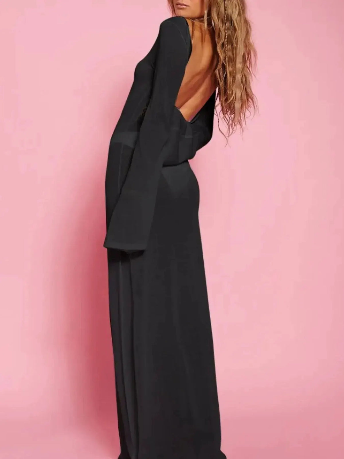 Backless Long Sleeve Maxi Cover-Up by Partner Labels