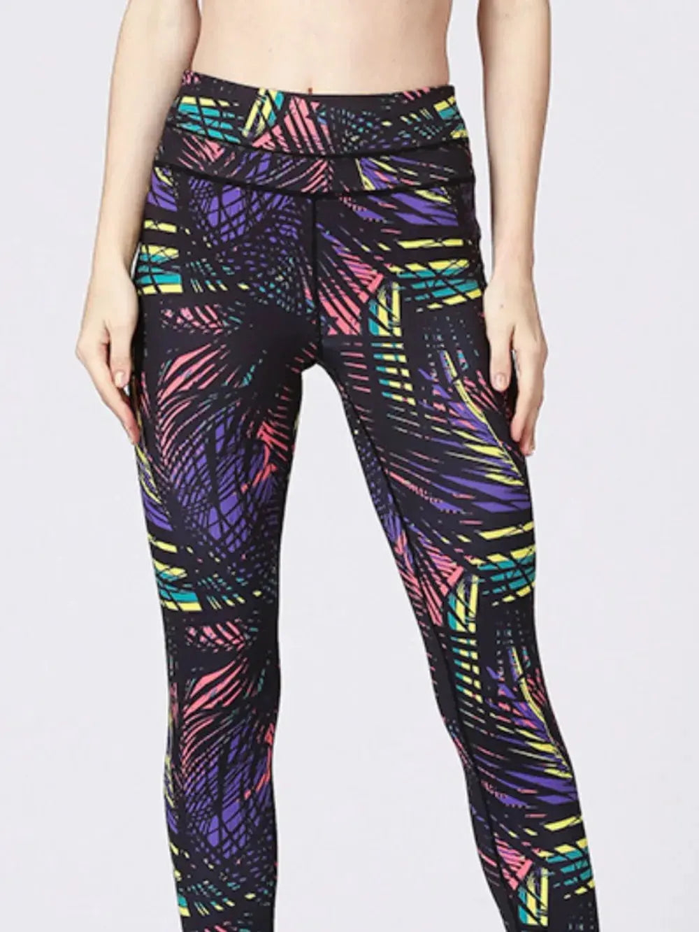 Printed Wide Waistband Active Leggings with Stirrups by Partner Label