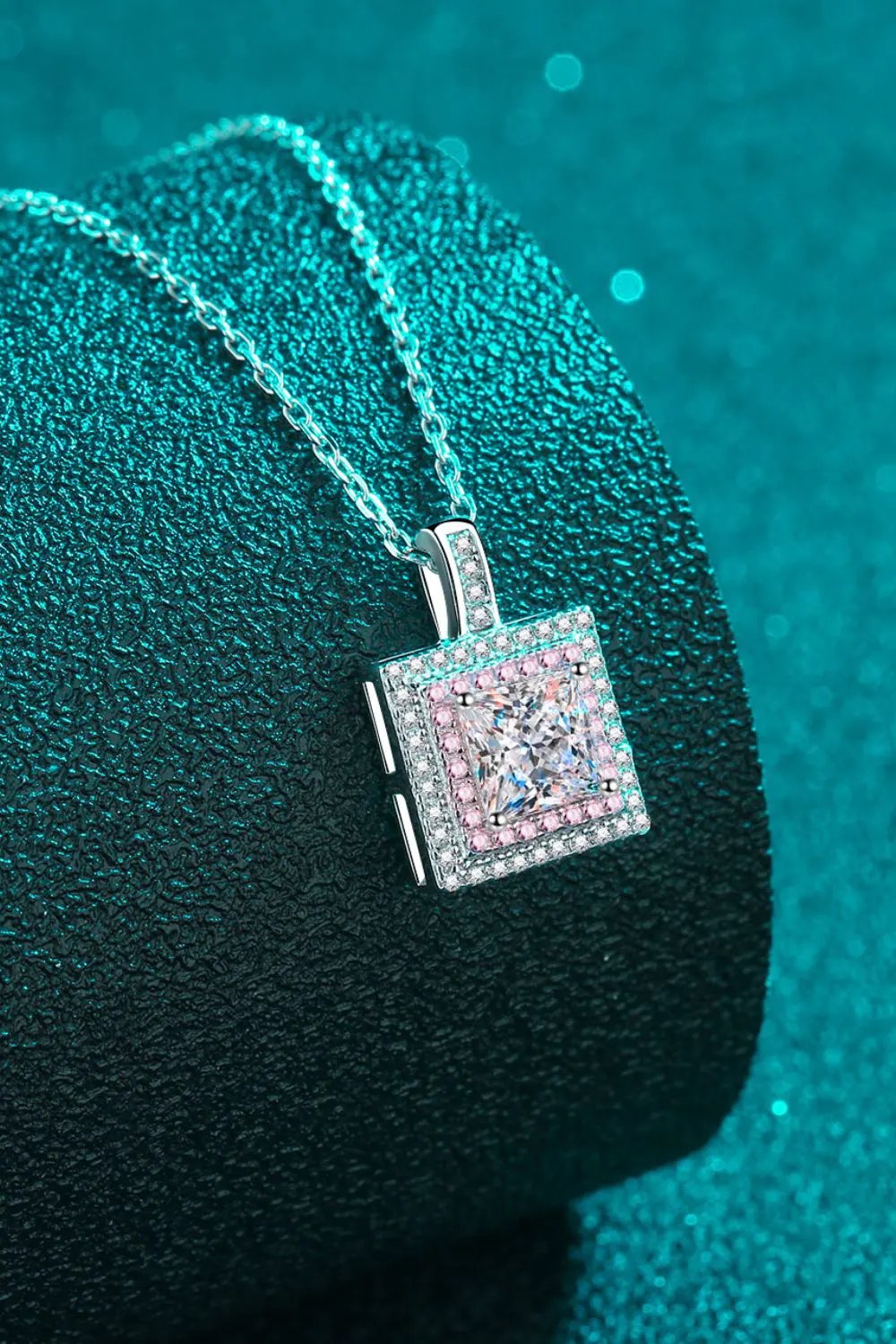 1 Carat Moissanite Square Pendant Chain Necklace by Partner Labels