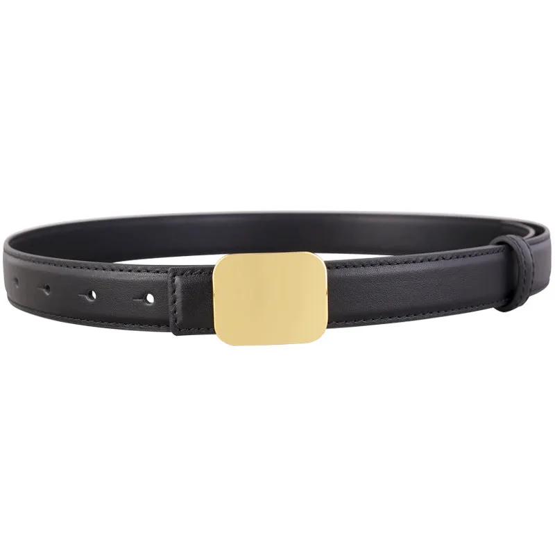 Leather Belt with Gold Buckle by Trendsi