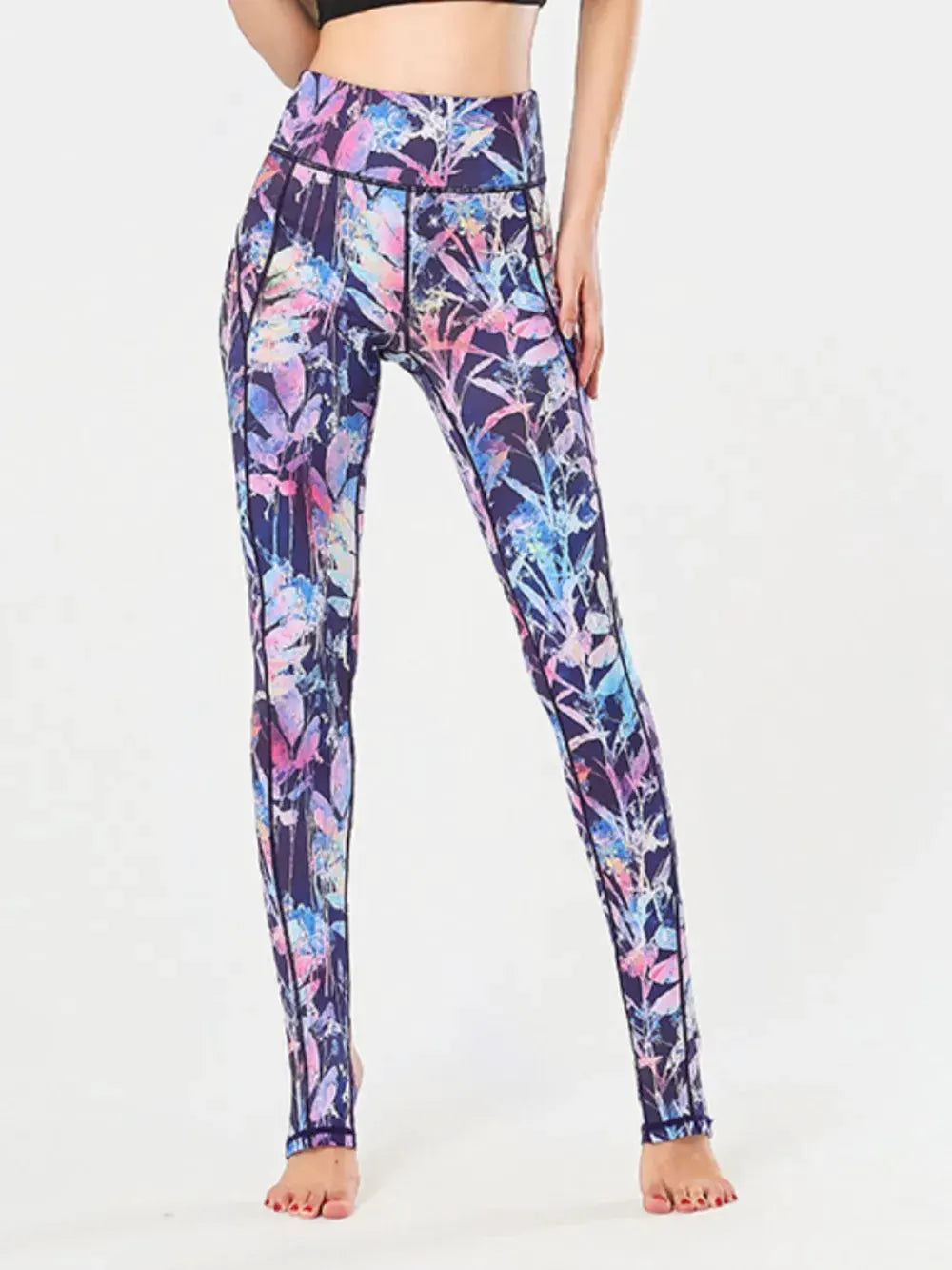 Printed Wide Waistband Active Leggings with Stirrups by Partner Label
