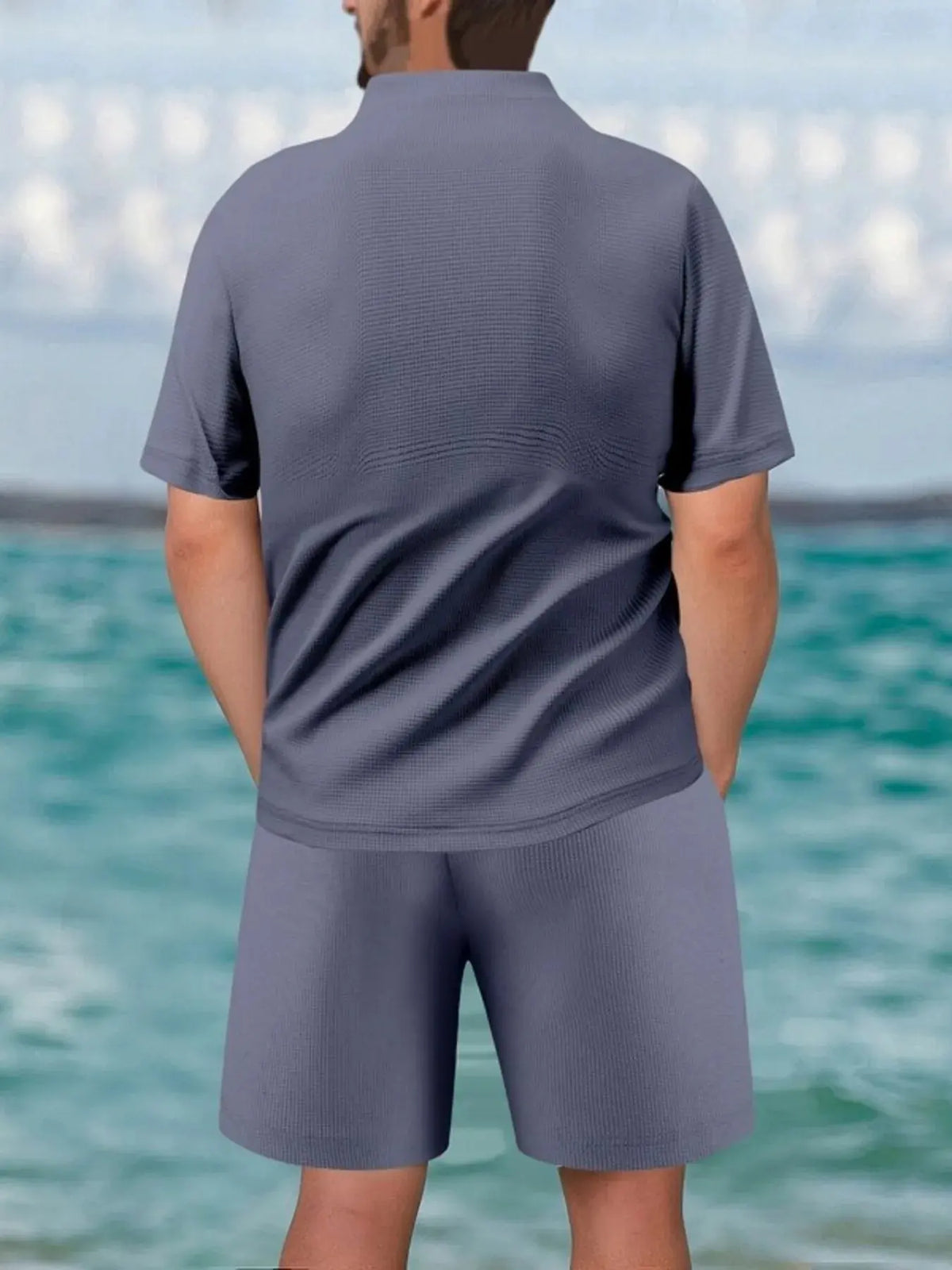 Men's Full Size Zip Front Short Sleeve Top and Shorts Set Plus Size by Trendsi