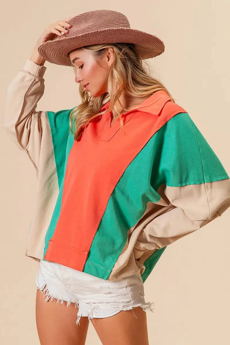 BiBi Colorblock Exposed Seam French Terry Sweatshirt by BiBi