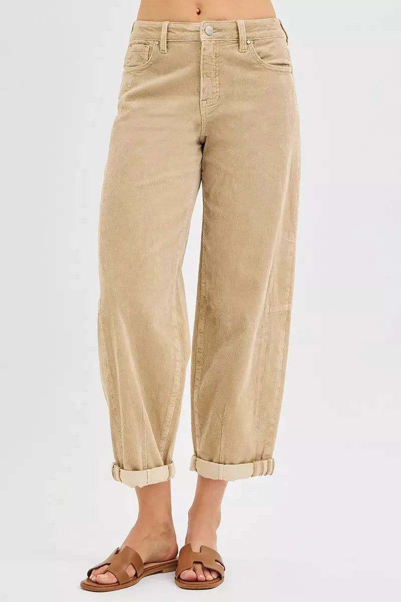 RISEN High Rise Crop Barrel Cordurory Pants by RISEN