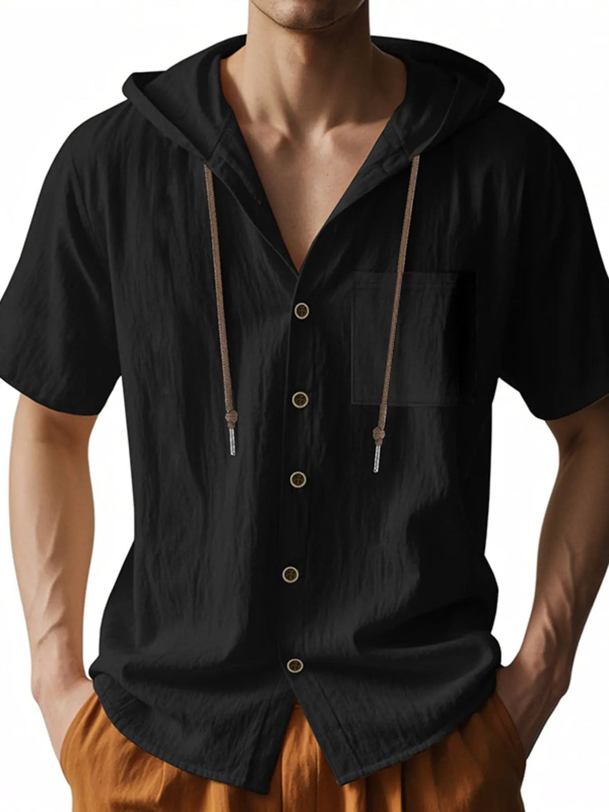 Men's Full Size Casual Hooded Short-Sleeve Shirt Plus Size by Trendsi