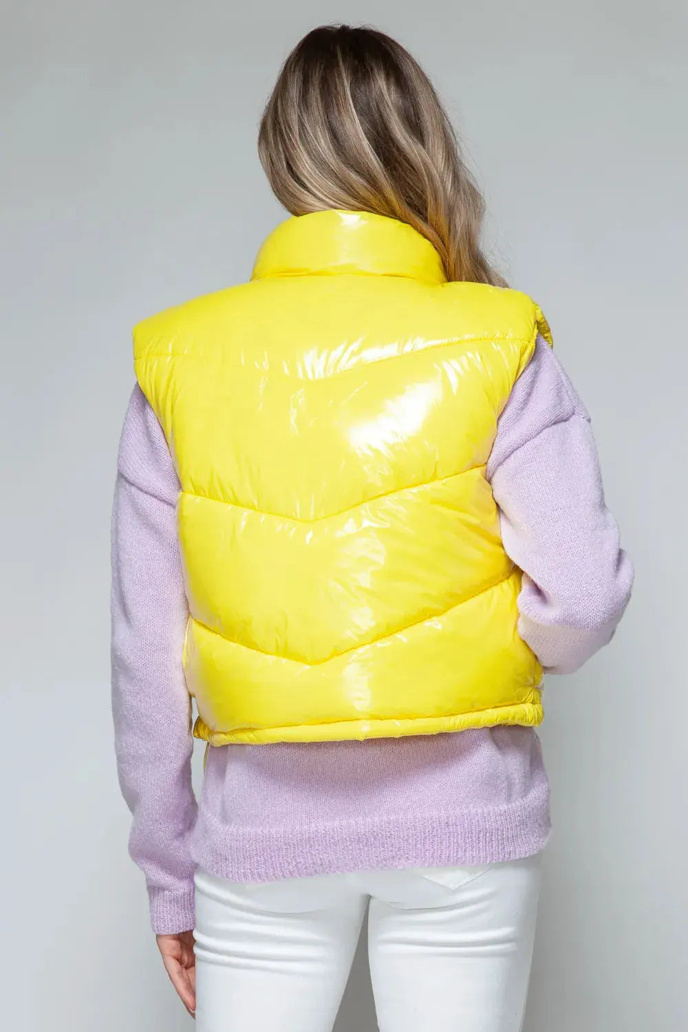 Snobbish Zip Up Turtleneck Shiny Quilted Vest by Snobbish