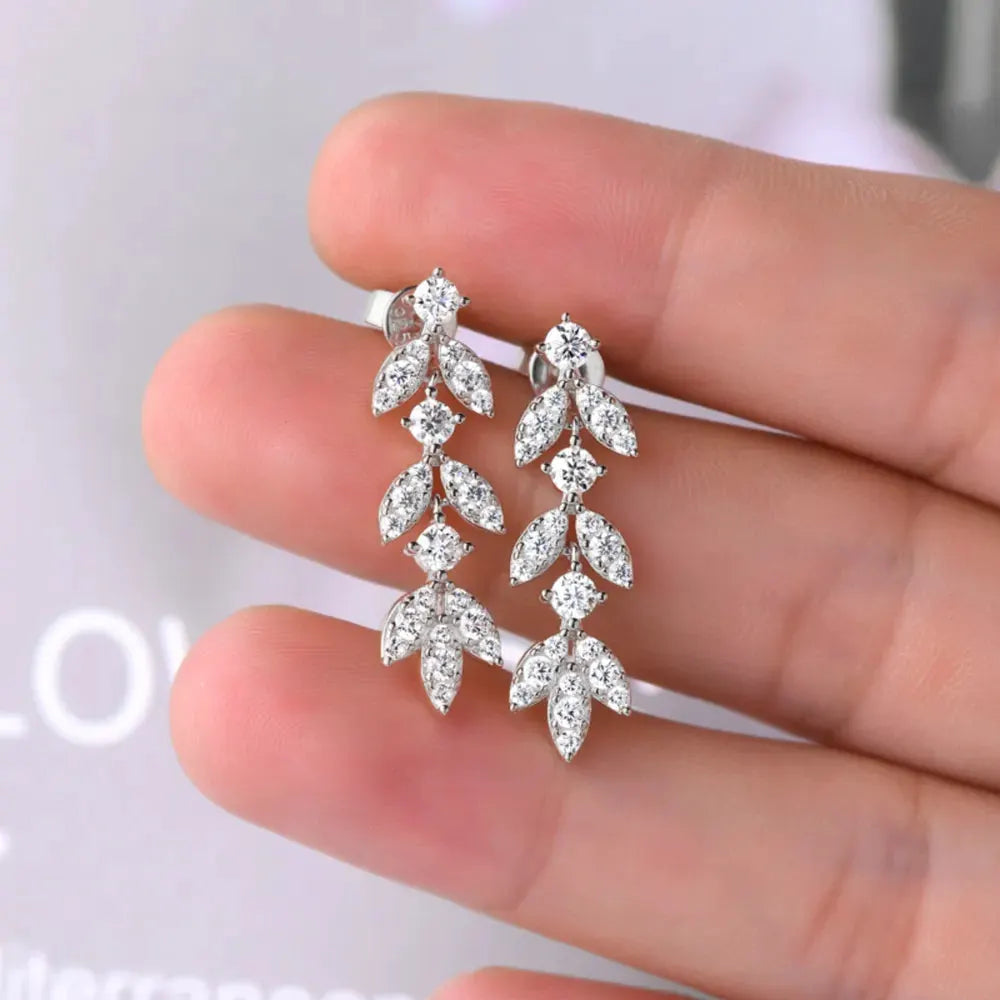 925 Sterling Silver Moissanite Leaf Earrings by Partner Label