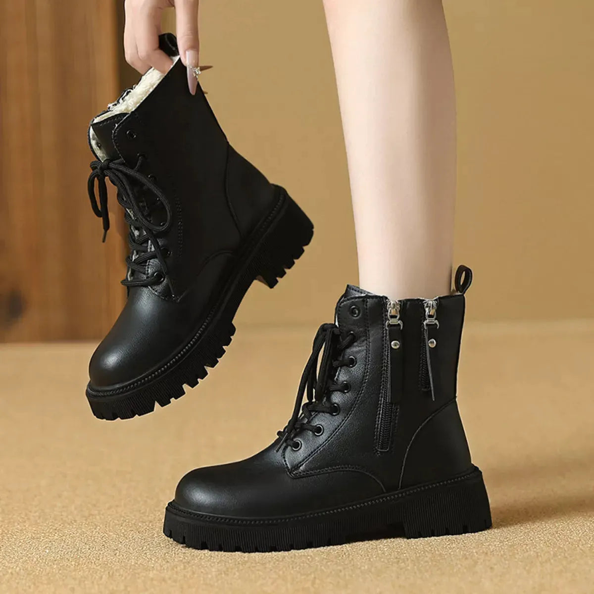 Lace-Up Ankle Combat Boots by Partner Label
