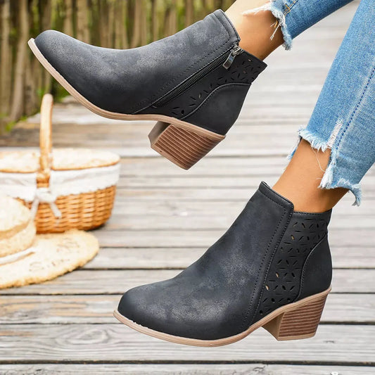 Round Toe Block Heels Boots by Partner Label