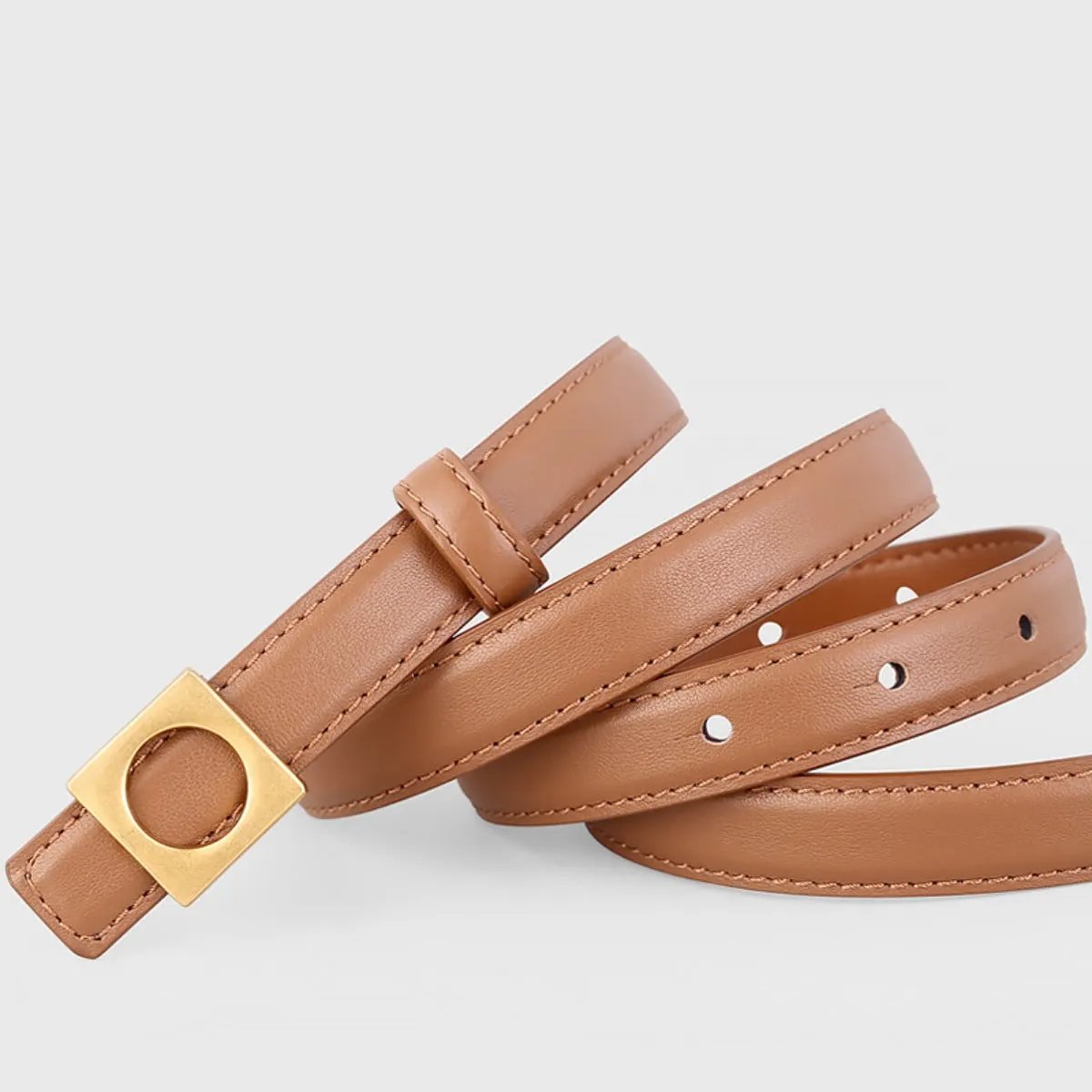 Square Buckle Skinny Leather Belt by Trendsi