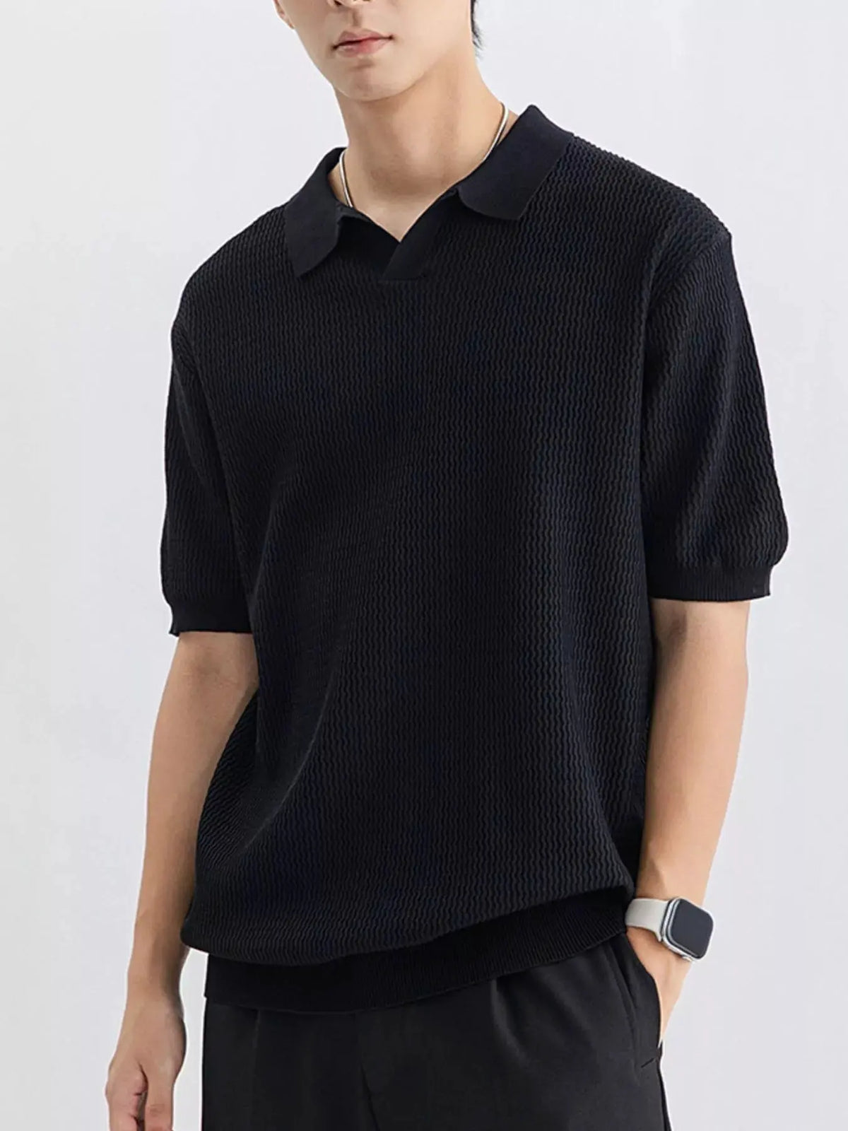 Men's Plus Size Textured Knit Short Sleeve Polo by Trendsi