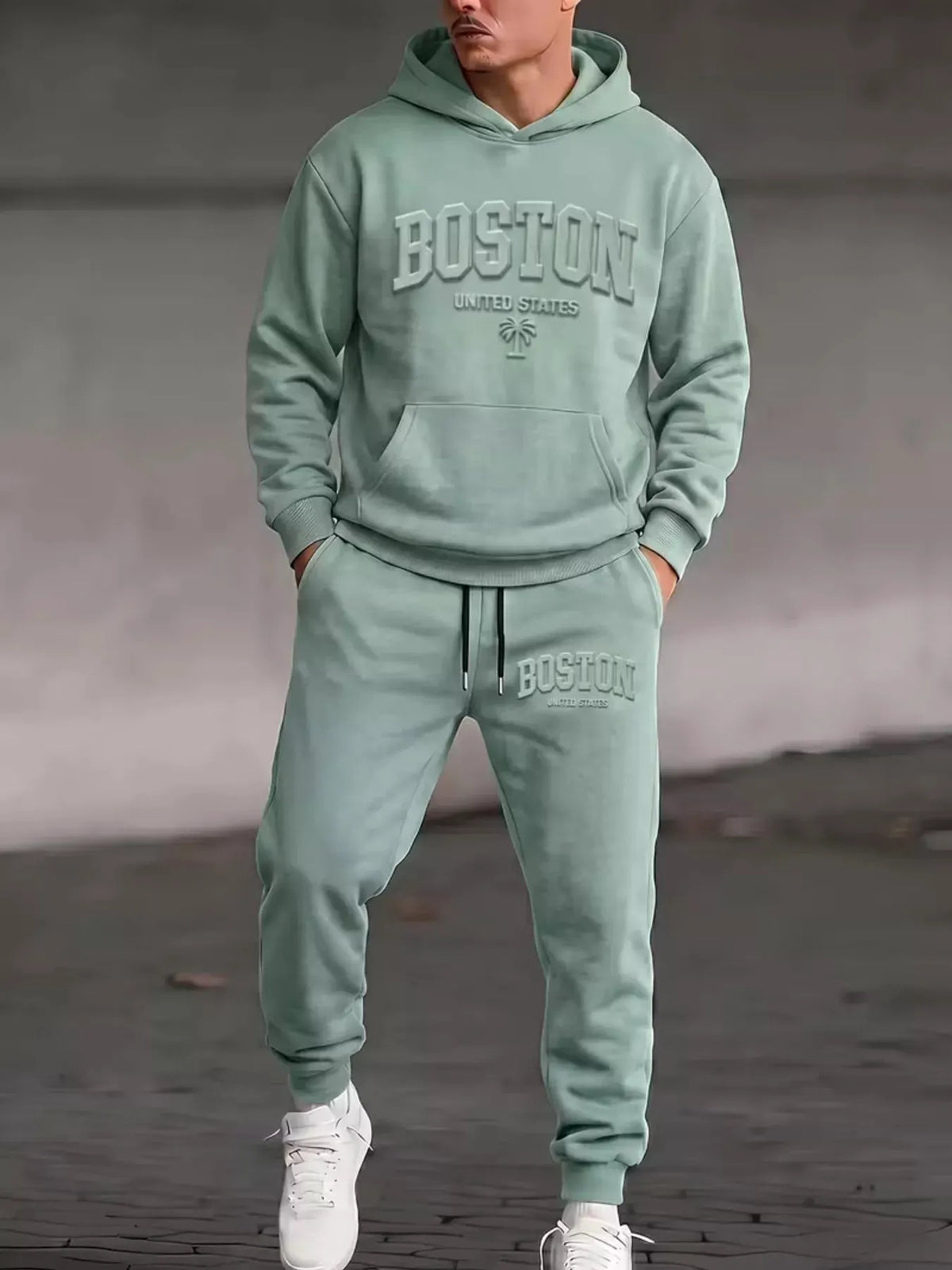 Men's Full Size Kangaroo Pocket Hoodie and Pants Set Plus Size by Trendsi