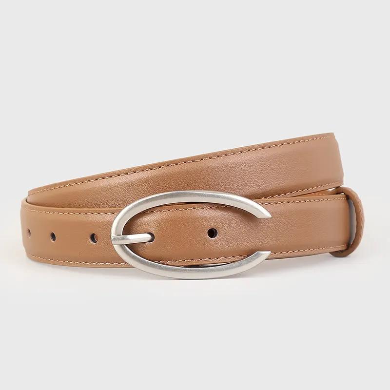 Oval Buckle Leather Belt by Trendsi
