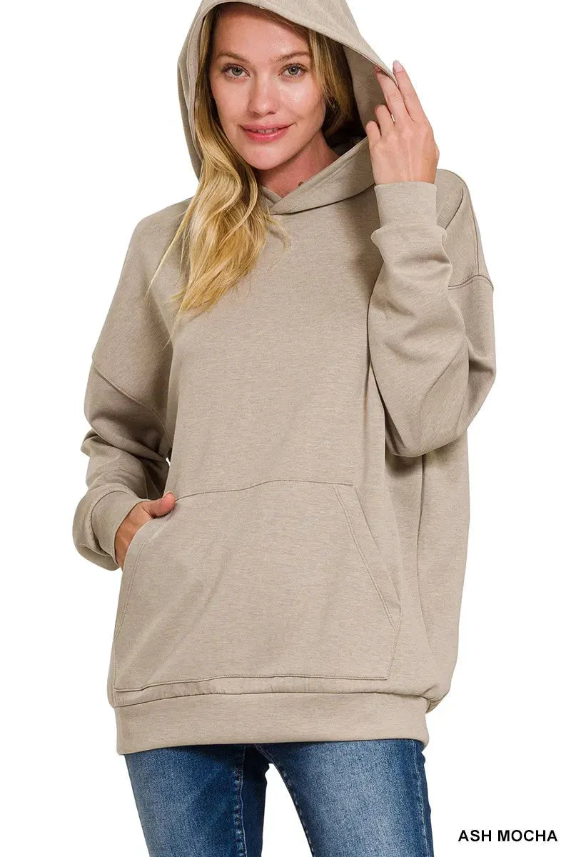 Zenana Oversized Scuba Hoodie with Kangaroo Pocket by Zenana