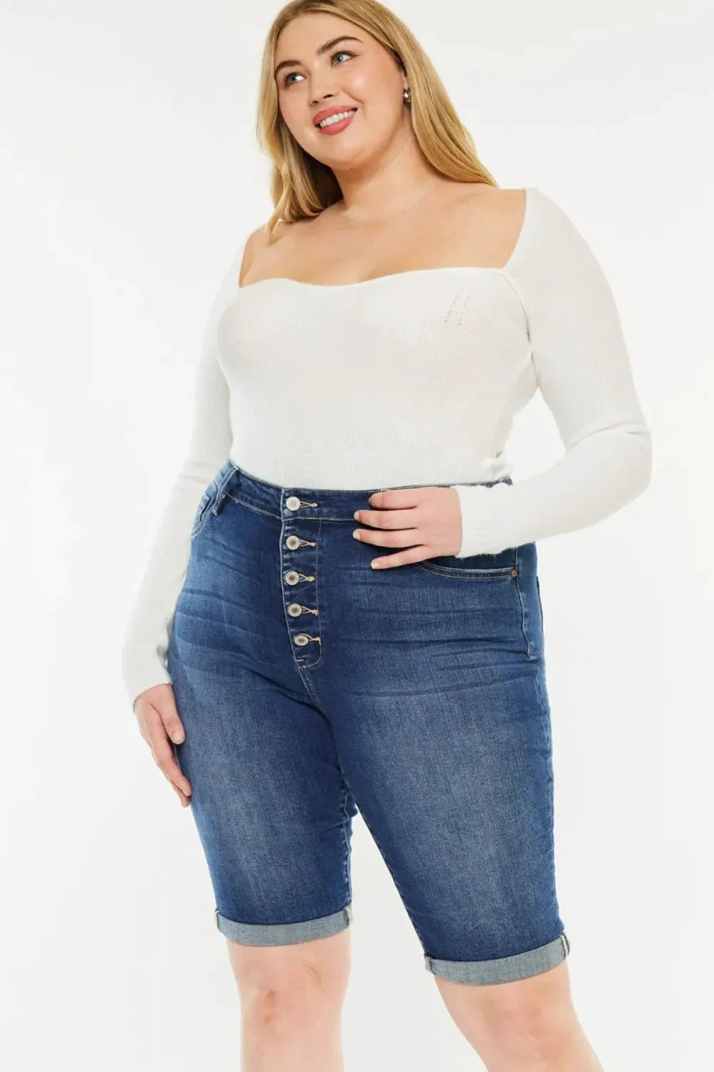 Kancan Full Size Cat's Whiskers Button Fly Denim Shorts by Kancan