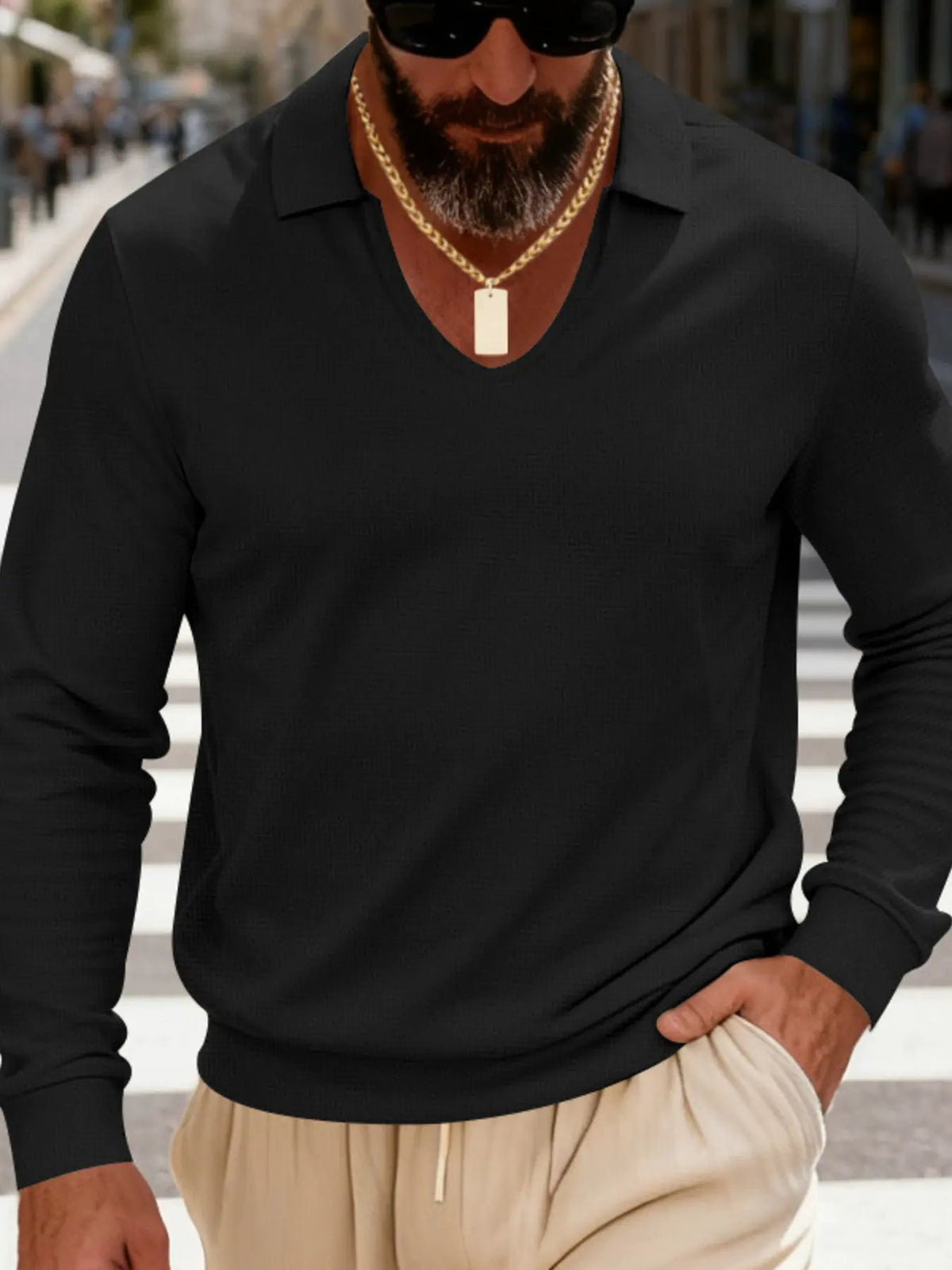 Men's Full Size Slim Fit Long Sleeve Polo Plus Size by Trendsi