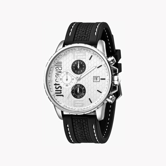 Just Cavalli Men's Silver Dial Watch, Black Silicone Band | Jc1g063p0015 by JUST CAVALLI