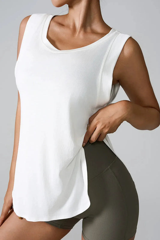 Slit Round Neck Active Tank by Partner Label